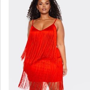Pretty little thing red fringe dress US20